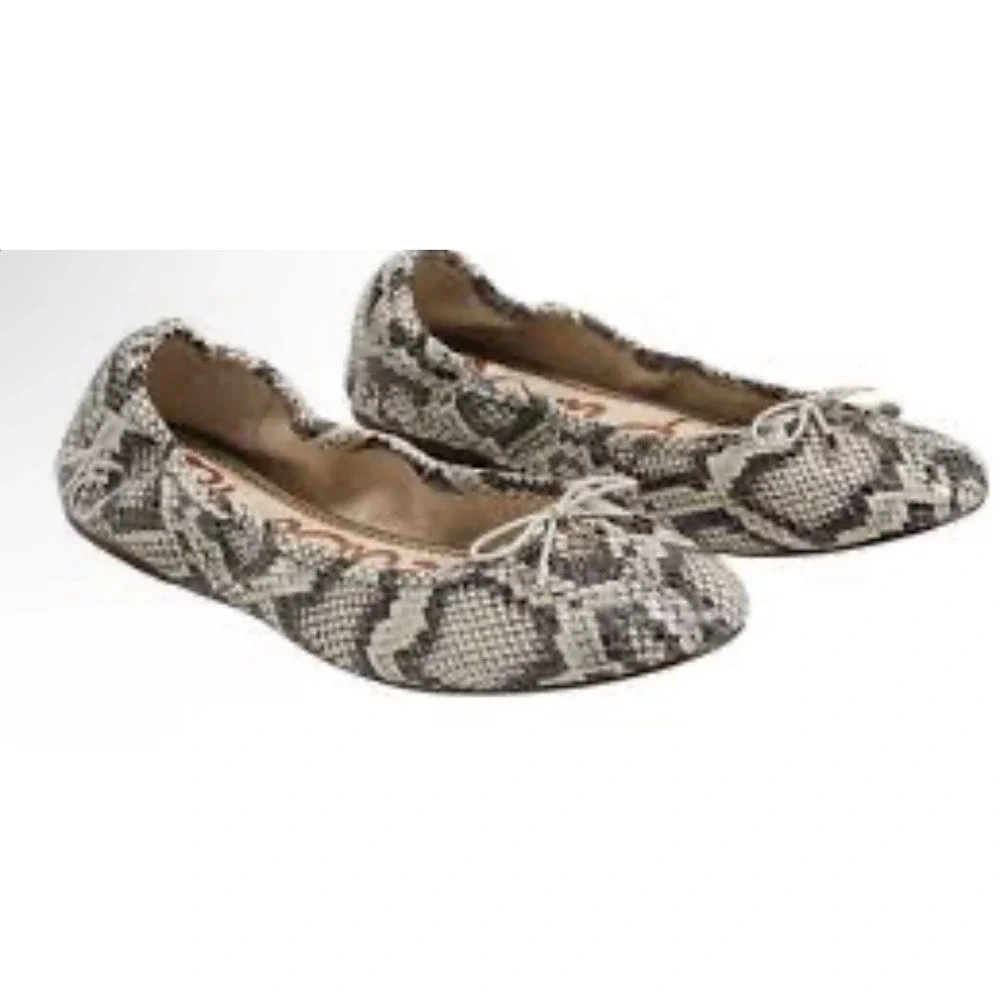 Sam Edelman Felicia Roccia Leather Snakeskin Ballet Flats Women's Size 6.5 Bow